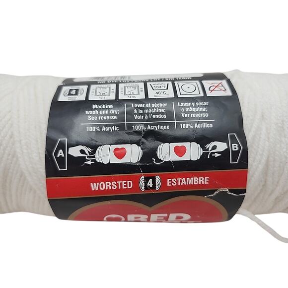 Red Heart Super Saver Worsted Yarn White 4 ply Medium 100% Acrylic - Picture 5 of 7